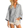 imageCicy Bell Womens 34 Sleeve Striped Button Down Shirts Summer V Neck Tops Casual Loose Fit Work BlouseBlack