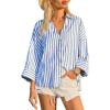 imageCicy Bell Womens 34 Sleeve Striped Button Down Shirts Summer V Neck Tops Casual Loose Fit Work BlouseBlue
