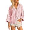 imageCicy Bell Womens 34 Sleeve Striped Button Down Shirts Summer V Neck Tops Casual Loose Fit Work BlouseRed
