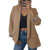 imageCicy Bell Womens Business Casual Blazer Shawl Collar Work Long Sleeve Leopard Open Front Oversized Suit JacketDark Khaki