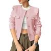 imageCicy Bell Womens Cropped Tweed Blazers Jacket Collarless Button Down Business Casual Winter Coats 2026 Spring OutfitsPink