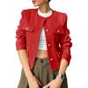 imageCicy Bell Womens Cropped Tweed Blazers Jacket Collarless Button Down Business Casual Winter Coats 2026 Spring OutfitsRed