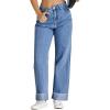 imageCicy Bell Womens High Waisted Boyfriend Jeans Cuffed Raw Straight Leg Baggy Denim Pants with Pockets