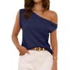 imageCicy Bell Womens Off One Shoulder Tops Summer Ribbed Knit Tank Tops Trendy Casual Loose Fit Sleeveless Tee ShirtsNavy