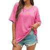 imageCicy Bell Womens Oversized T Shirts Short Sleeve Summer Casual V Neck Tunic Tops Loose Fit Side Split Basic Tee TopsPink