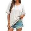 imageCicy Bell Womens Oversized T Shirts Short Sleeve Summer Casual V Neck Tunic Tops Loose Fit Side Split Basic Tee TopsWhite