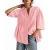 imageCicy Bell Womens Peplum Button Down Shirts Summer V Neck Half Sleeve Blouses Dressy Casual Flowy Babydoll TopsPink