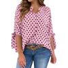 imageCicy Bell Womens Polka Dot Blouse V Neck Bow Tie Cuff Half Sleeve Tunic Loose Fit Summer Casual Button Down Pleated TopsPink
