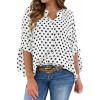imageCicy Bell Womens Polka Dot Blouse V Neck Bow Tie Cuff Half Sleeve Tunic Loose Fit Summer Casual Button Down Pleated TopsWhite