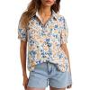 imageCicy Bell Womens Puff Short Sleeve Button Down Shirts Summer Casual Collared V Neck Blouse Linen Loose Fit Work TopsBlue White