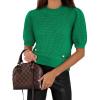 imageCicy Bell Womens Puff Short Sleeve Sweaters Tops Cropped Ribbed Knit Lightweight Pullover Casual Loose Fit Crewneck SweaterGreen