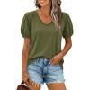 imageCicy Bell Womens Puff Short Sleeve TShirts V Neck Summer Casual Pleated Tops Loose Fit Curved Hem TeesArmy Green
