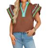 imageCicy Bell Womens Ruffle Cap Sleeve Tops Color Block V Neck Dressy Casual Blouses Summer Pleated Loose Fit ShirtsBrown