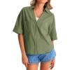 imageCicy Bell Womens Short Sleeve Button Down Shirts V Neck Loose Fit Cotton Blouses Casual Summer Tops with PocketsArmy Green