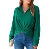 imageCicy Bell Womens Silk Button Down Shirts Long Sleeve Dressy Work Casual Twist Front Satin Blouse TopsDeep Green