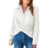imageCicy Bell Womens Silk Button Down Shirts Long Sleeve Dressy Work Casual Twist Front Satin Blouse TopsWhite