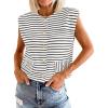 imageCicy Bell Womens Striped Vest Summer Casual Button Down Cap Sleeve Tank Tops Crew Neck Sleeveless CardiganWhite
