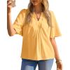 imageCicy Bell Womens Summer Blouses Bell Short Sleeve V Neck Babydoll Flowy Tops Dressy Casual Loose Fit Beach Pleated ShirtsYellow