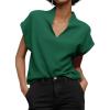 imageCicy Bell Womens Summer Cap Sleeve Blouse V Neck Casual Dressy Work Tops Loose Fit Elegant Textured Shirts Dark Green