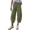 imageCicy Bell Womens Summer High Waisted Baggy Pants Casual Cotton Harem Capris Slacks with PocketsArmy Green