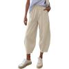 imageCicy Bell Womens Summer High Waisted Baggy Pants Casual Cotton Harem Capris Slacks with PocketsLight Khaki