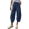 imageCicy Bell Womens Summer High Waisted Baggy Pants Casual Cotton Harem Capris Slacks with PocketsNavy