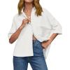 imageCicy Bell Womens Summer Oversized Button Down Shirts Half Sleeve V Neck Business Casual High Low Tops Loose Fit BlousesWhite