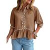 imageCicy Bell Womens Summer Peplum Blouses Half Sleeve Button Down Shirts Casual V Neck Ruffle TopsBrown