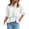 imageCicy Bell Womens Summer Peplum Blouses Half Sleeve Button Down Shirts Casual V Neck Ruffle TopsWhite