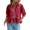 imageCicy Bell Womens Summer Peplum Blouses Half Sleeve Button Down Shirts Casual V Neck Ruffle TopsWine