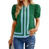 imageCicy Bell Womens Summer Puff Sleeve Blouses Striped Color Block Cropped Tops Casual Round Neck ShirtsGreen