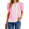 imageCicy Bell Womens Summer Puff Sleeve Blouses Striped Color Block Cropped Tops Casual Round Neck ShirtsPink