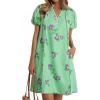 imageCicy Bell Womens Summer Puff Sleeve Mini Dresses Floral Print Ruffle Button V Neck Dress Loose Fit Patchwork Beach OutfitsLight Green