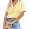 imageCicy Bell Womens Summer Satin Button Down Shirts Silk Short Sleeve V Neck Casual Dressy Tops Loose Fit Collared Work BlouseYellow
