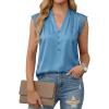 imageCicy Bell Womens Summer Silk Satin Tank Tops Lace Cap Sleeve V Neck Casual Dressy Shirt Loose Fit Button Work BlouseLake Blue