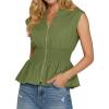 imageCicy Bell Womens Summer V Neck Tank Tops Smocked Zipper Sleeveless Vest Pleated Peplum ShirtsArmy Green