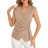 imageCicy Bell Womens Summer V Neck Wrap Tank Tops Casual Dressy Ruched Vest Tops Slim Fit Work Metal Buckle Sleeveless ShirtsKhaki