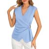 imageCicy Bell Womens Summer V Neck Wrap Tank Tops Casual Dressy Ruched Vest Tops Slim Fit Work Metal Buckle Sleeveless ShirtsSky Blue