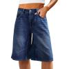 imageCicy Bell Womens Summer Wide Leg Denim Shorts Casual Loose Mid Rise Jorts Bermuda Knee Length Jeans ShortsDark Blue