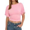 imageCicy Bell Womens Summer Wrap Tops Casual Short Sleeve Tie Back Cinched Waist T Shirts Trendy Boat Neck BlousePink