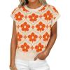 imageCicy Bell Womens Sweater Vest Summer Floral Cap Sleeve Sweaters Crew Neck Dressy Casual Knit Trendy 2026 TopsOrange
