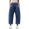 imageCicy Bell Womens Wide Leg Cropped Jeans Baggy Boyfriend Smocked Mid Rise Harem Denim PantsNavy