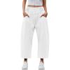 imageCicy Bell Womens Wide Leg Cropped Jeans Baggy Boyfriend Smocked Mid Rise Harem Denim PantsWhite
