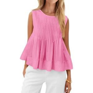 imageCicy Bell Pleated Peplum Tank Tops for Women Summer Casual Sleeveless Womens Babydoll Blouse Flowy Cotton ShirtBright Pink
