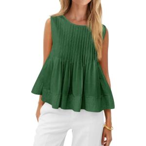imageCicy Bell Pleated Peplum Tank Tops for Women Summer Casual Sleeveless Womens Babydoll Blouse Flowy Cotton ShirtGreen