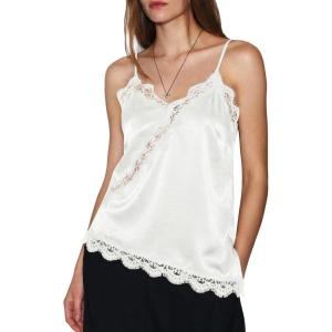 imageCicy Bell Women Summer Satin Cami Tops Spaghetti Strap Lace V Neck Cute Camisole Party Pajamas Asymmetrical Hem Tank TopsWhite