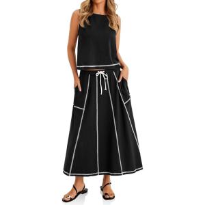 imageCicy Bell Womens 2 Piece Outfits Cropped Sleeveless Tank Tops Lounge Sets High Waisted Drawstring Maxi Skirt Matching SetsBlack
