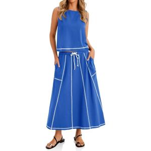 imageCicy Bell Womens 2 Piece Outfits Cropped Sleeveless Tank Tops Lounge Sets High Waisted Drawstring Maxi Skirt Matching SetsBlue