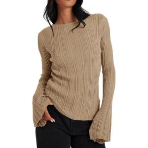 imageCicy Bell Womens Bell Long Sleeve Tops Going Out Knitted Fall Pullover Lightweight Sweater ShirtsApricot