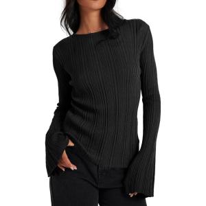 imageCicy Bell Womens Bell Long Sleeve Tops Going Out Knitted Fall Pullover Lightweight Sweater ShirtsBlack